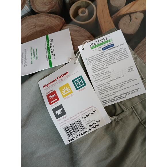 Buzz Off Insect Shield Repellent Apparel Exofficio Khaki Canvas Capri Pants 10 - Picture 4 of 13